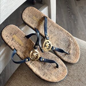 Michael Kors Black and Gold Logo Sandals